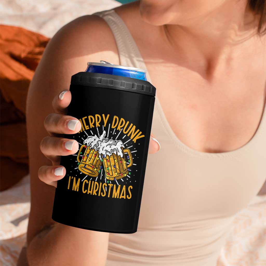 Funny Merry Drunk I'm Christmas 4 in 1 Can Cooler Tumbler Vintage Beer Mugs Xmas - Wonder Print Shop