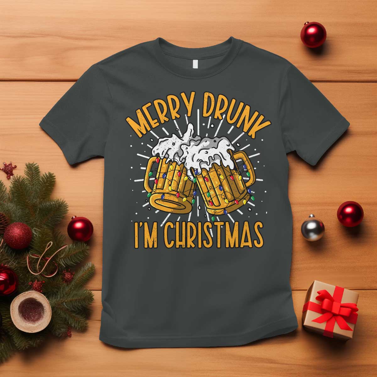 Funny Merry Drunk I'm Christmas T Shirt Vintage Beer Mugs Xmas - Wonder Print Shop