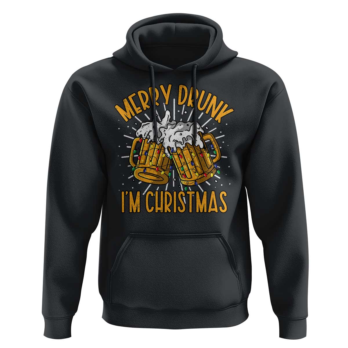 Funny Merry Drunk I'm Christmas Hoodie Vintage Beer Mugs Xmas