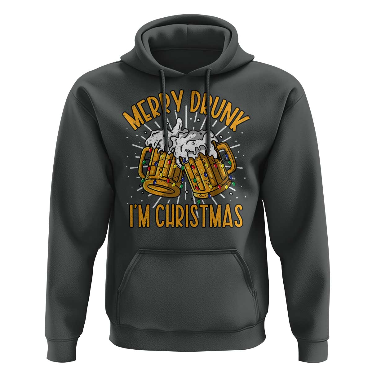 Funny Merry Drunk I'm Christmas Hoodie Vintage Beer Mugs Xmas
