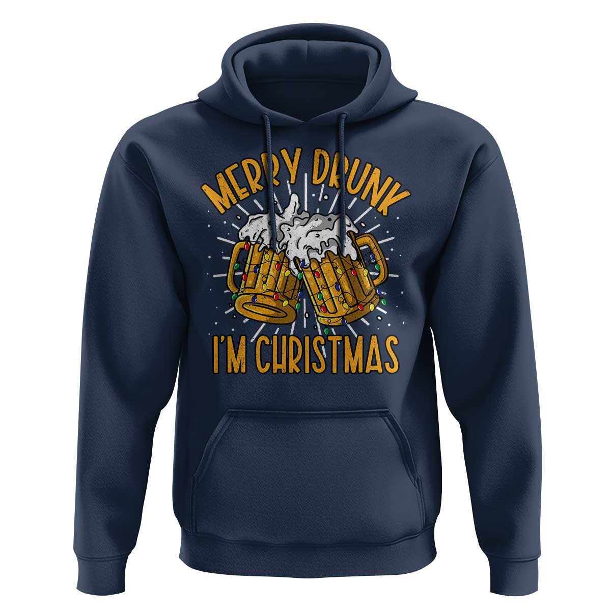 Funny Merry Drunk I'm Christmas Hoodie Vintage Beer Mugs Xmas