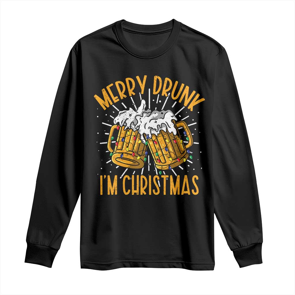 Funny Merry Drunk I'm Christmas Long Sleeve Shirt Vintage Beer Mugs Xmas