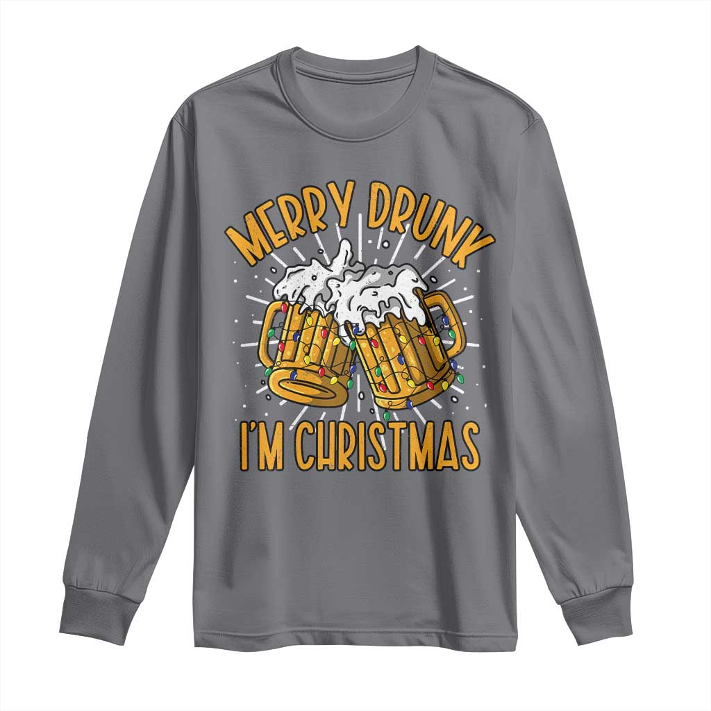 Funny Merry Drunk I'm Christmas Long Sleeve Shirt Vintage Beer Mugs Xmas