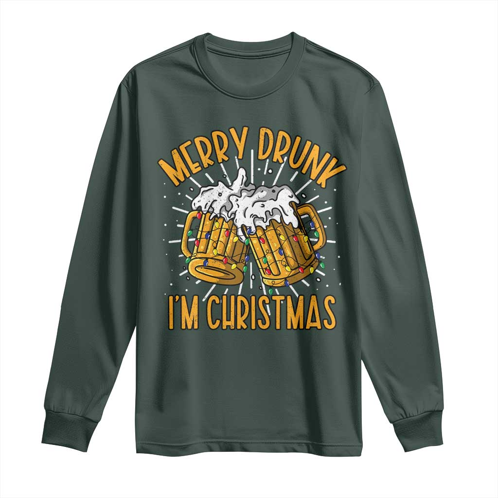 Funny Merry Drunk I'm Christmas Long Sleeve Shirt Vintage Beer Mugs Xmas