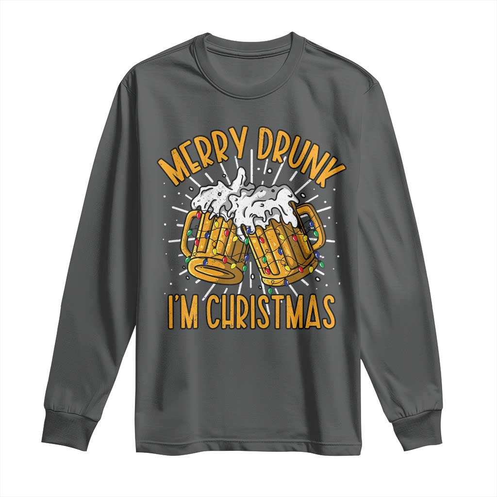 Funny Merry Drunk I'm Christmas Long Sleeve Shirt Vintage Beer Mugs Xmas