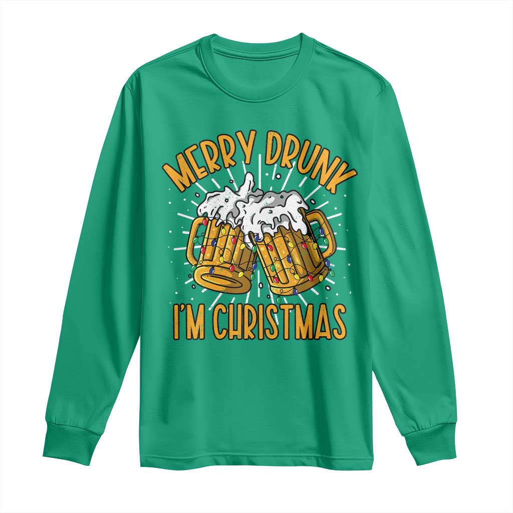 Funny Merry Drunk I'm Christmas Long Sleeve Shirt Vintage Beer Mugs Xmas