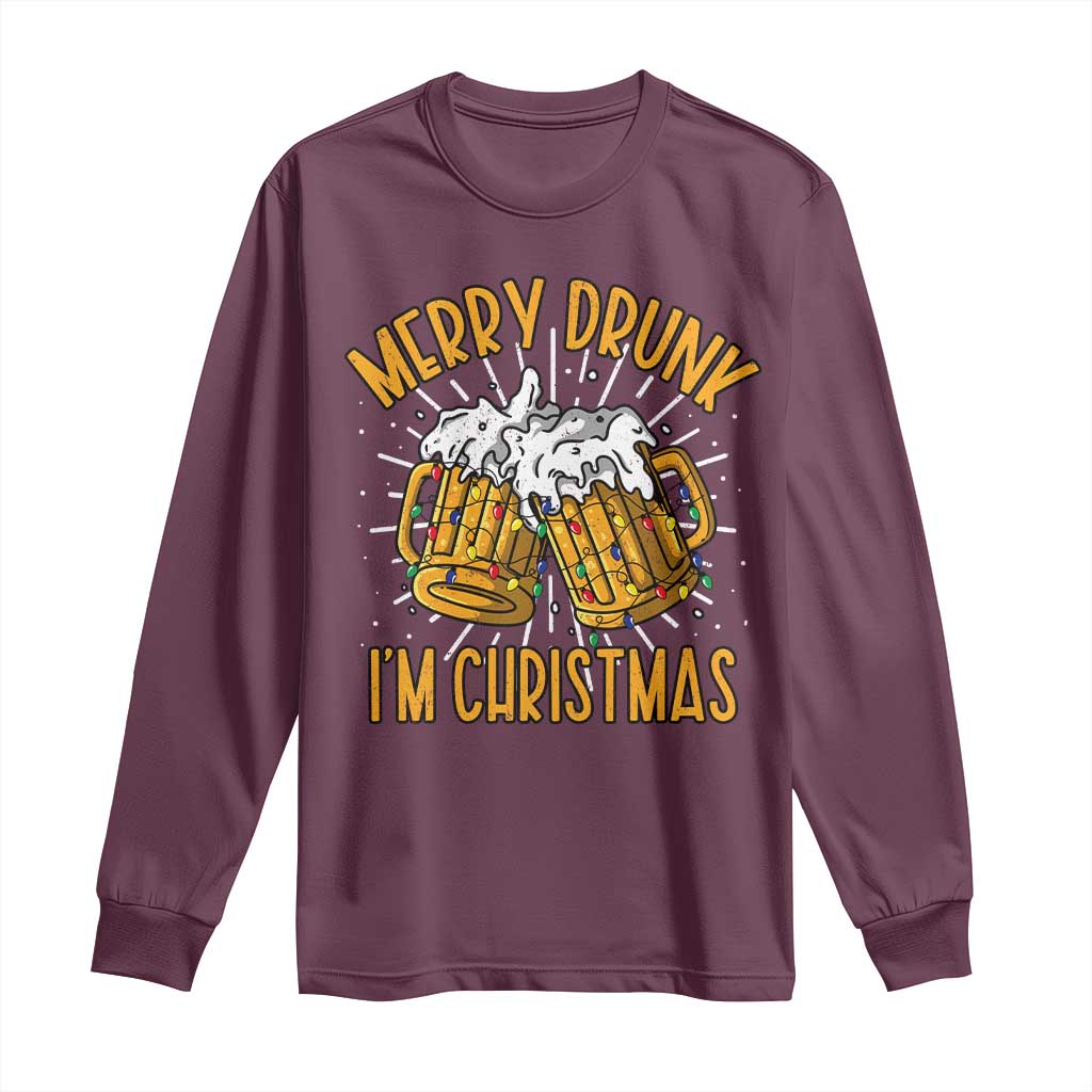 Funny Merry Drunk I'm Christmas Long Sleeve Shirt Vintage Beer Mugs Xmas