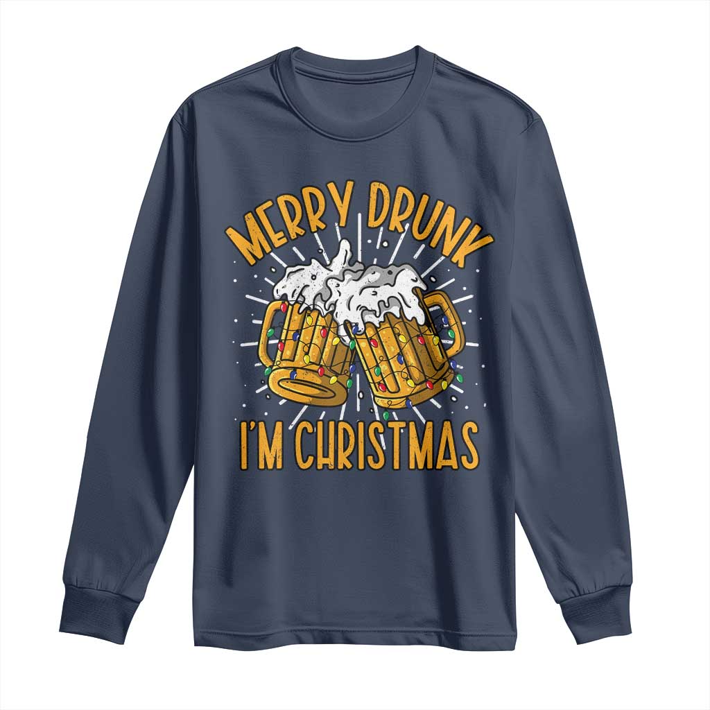 Funny Merry Drunk I'm Christmas Long Sleeve Shirt Vintage Beer Mugs Xmas