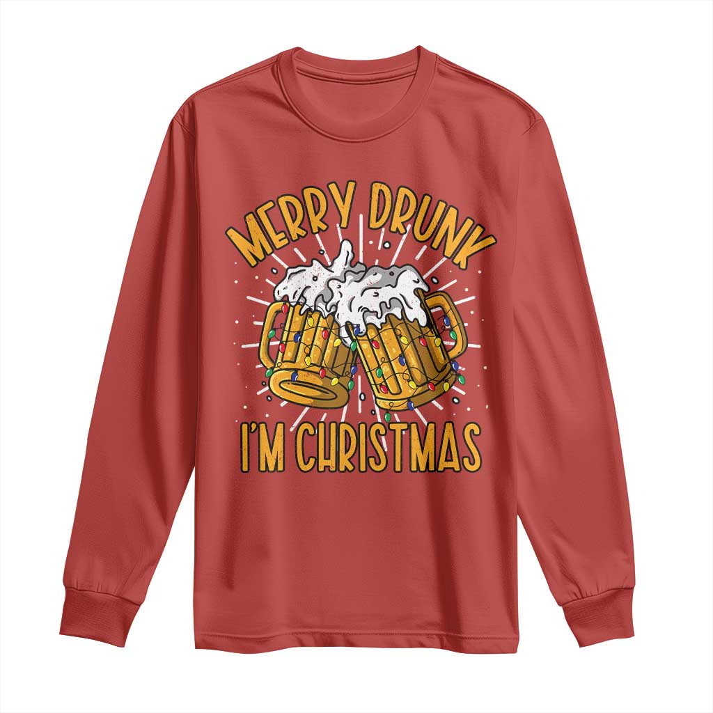 Funny Merry Drunk I'm Christmas Long Sleeve Shirt Vintage Beer Mugs Xmas