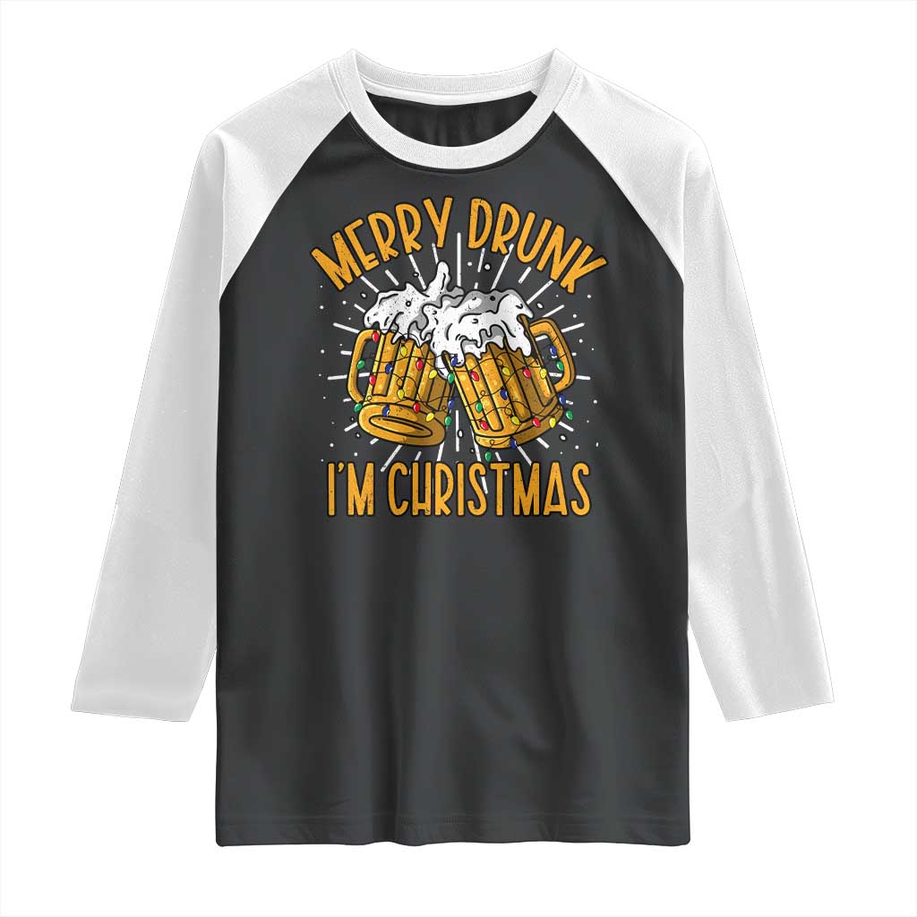 Funny Merry Drunk I'm Christmas Raglan Shirt Vintage Beer Mugs Xmas - Wonder Print Shop