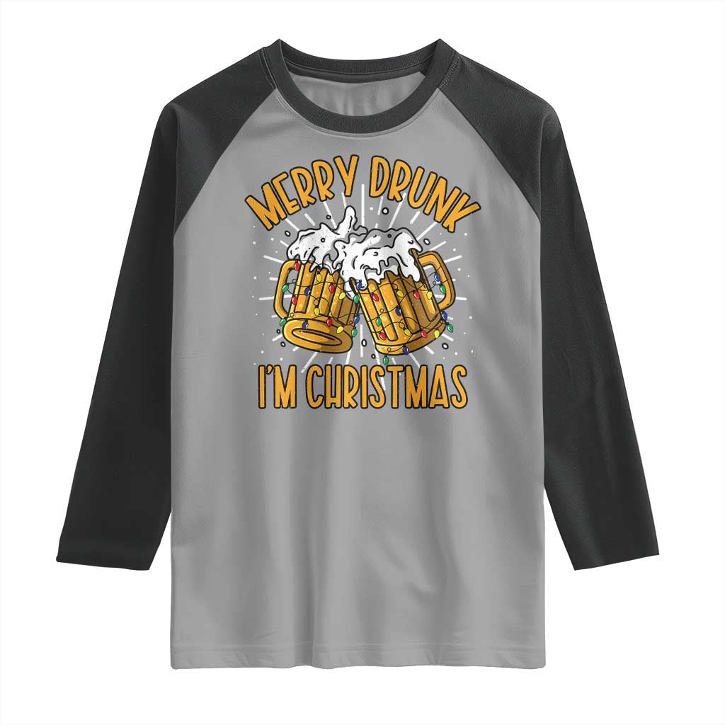 Funny Merry Drunk I'm Christmas Raglan Shirt Vintage Beer Mugs Xmas - Wonder Print Shop