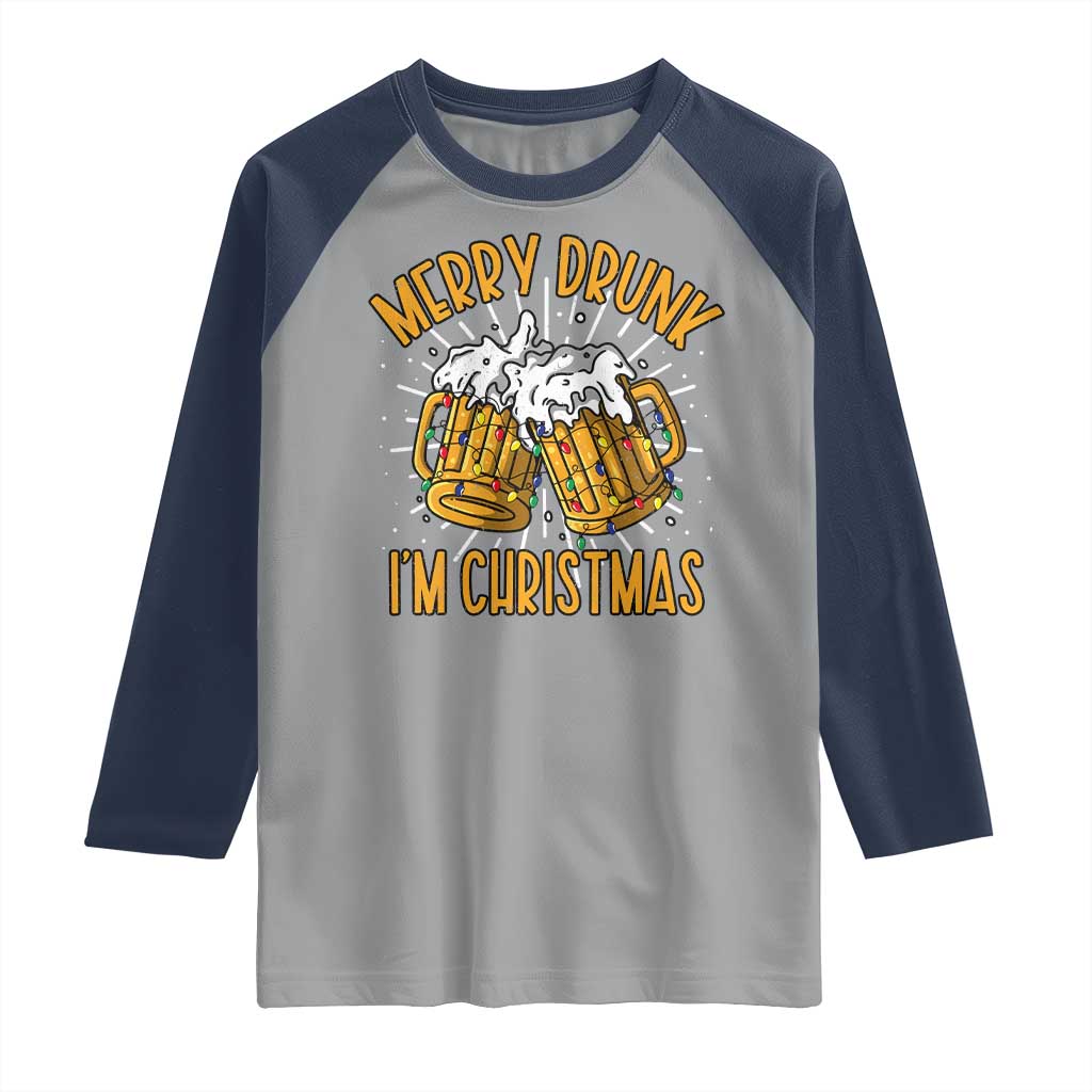 Funny Merry Drunk I'm Christmas Raglan Shirt Vintage Beer Mugs Xmas - Wonder Print Shop