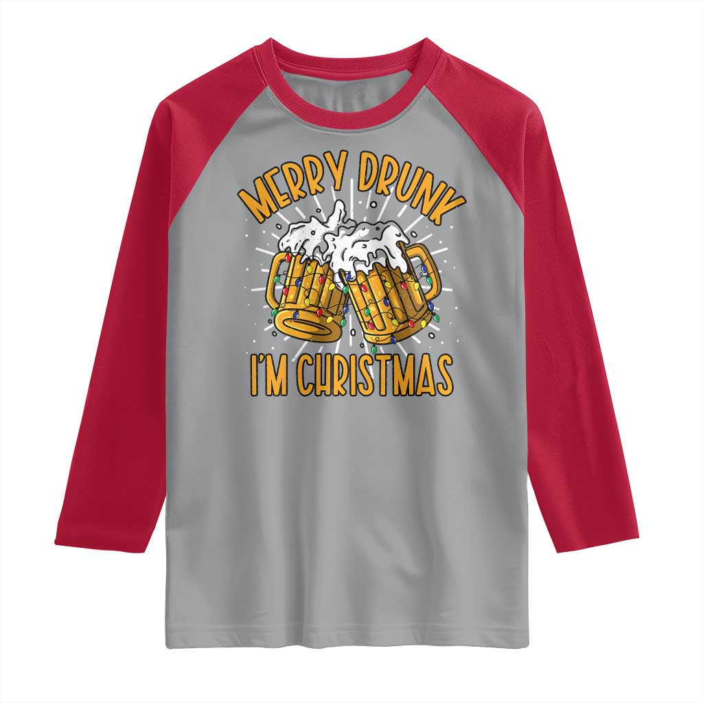 Funny Merry Drunk I'm Christmas Raglan Shirt Vintage Beer Mugs Xmas - Wonder Print Shop