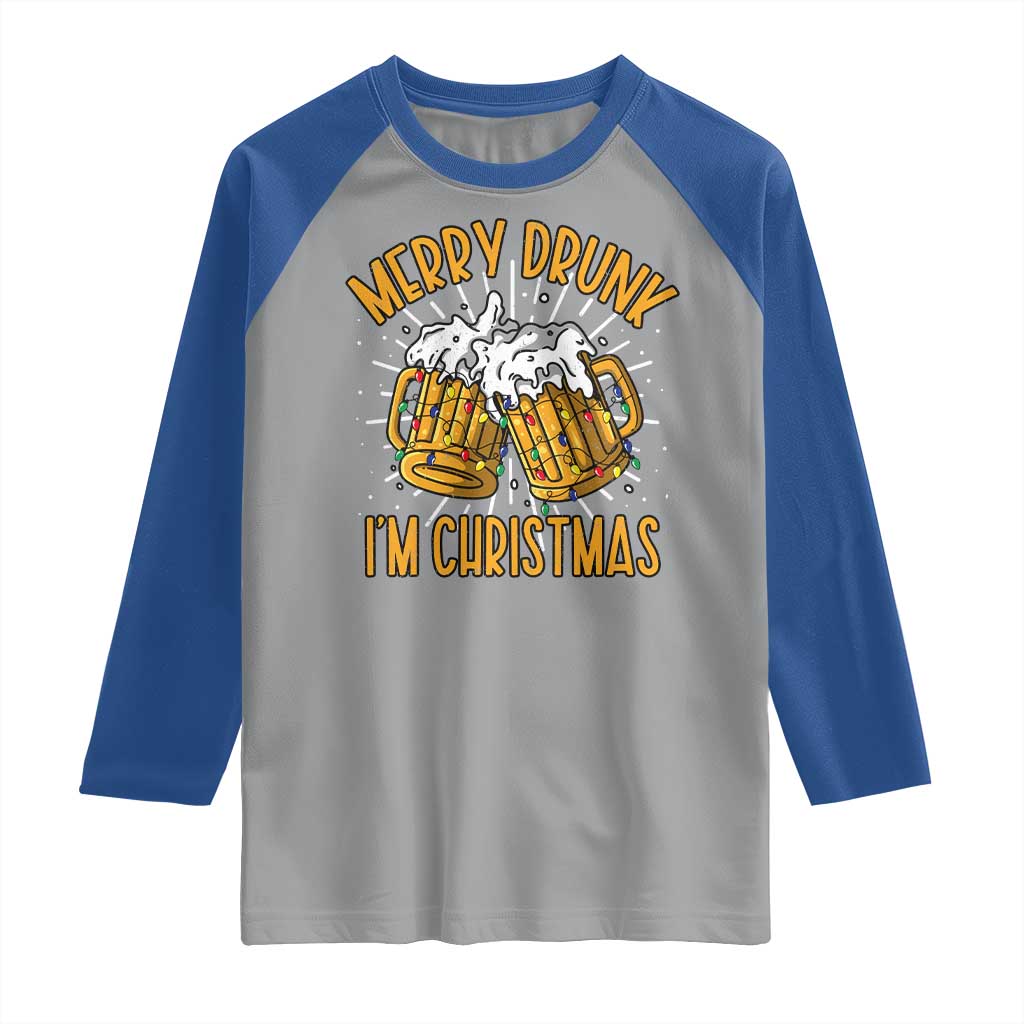 Funny Merry Drunk I'm Christmas Raglan Shirt Vintage Beer Mugs Xmas - Wonder Print Shop
