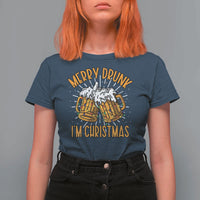 Funny Merry Drunk I'm Christmas T Shirt For Women Vintage Beer Mugs Xmas - Wonder Print Shop