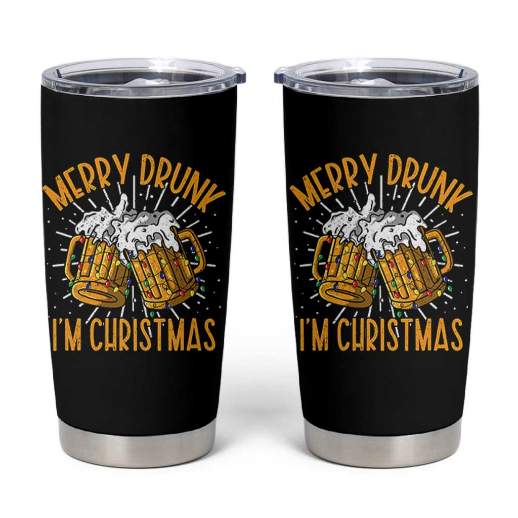 Funny Merry Drunk I'm Christmas Tumbler Cup Vintage Beer Mugs Xmas - Wonder Print Shop