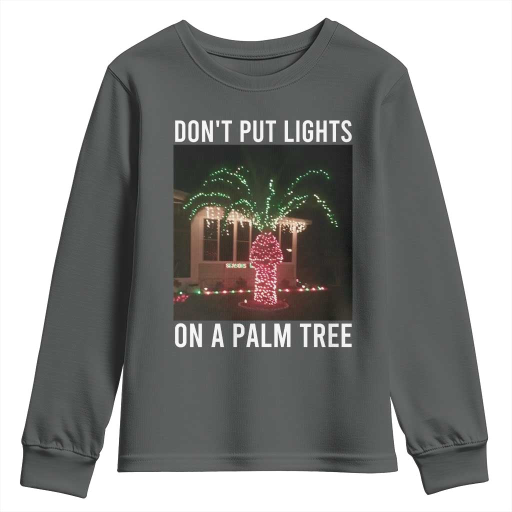 Funny Christmas Dont Put Lights On A Palm Tree Youth Sweatshirt Xmas Lights Palm Tree Meme - Wonder Print Shop