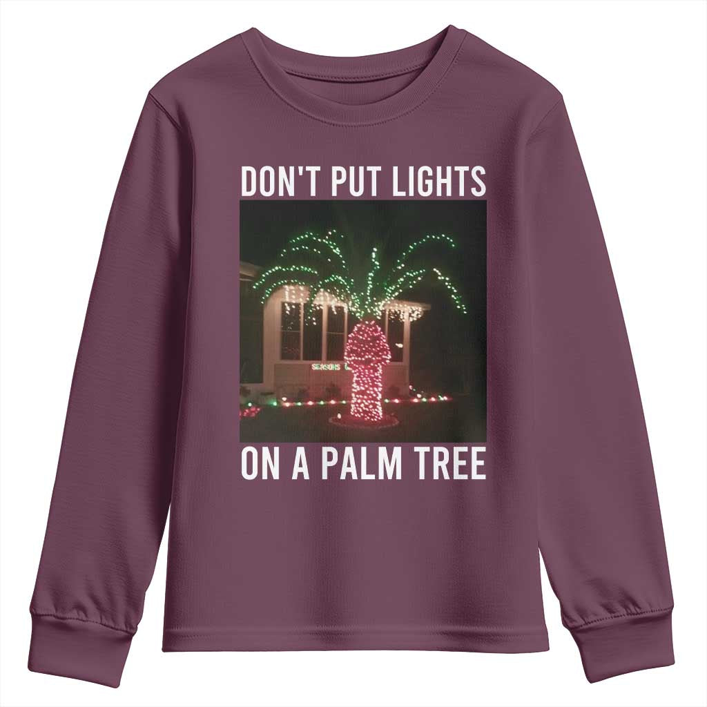 Funny Christmas Dont Put Lights On A Palm Tree Youth Sweatshirt Xmas Lights Palm Tree Meme - Wonder Print Shop