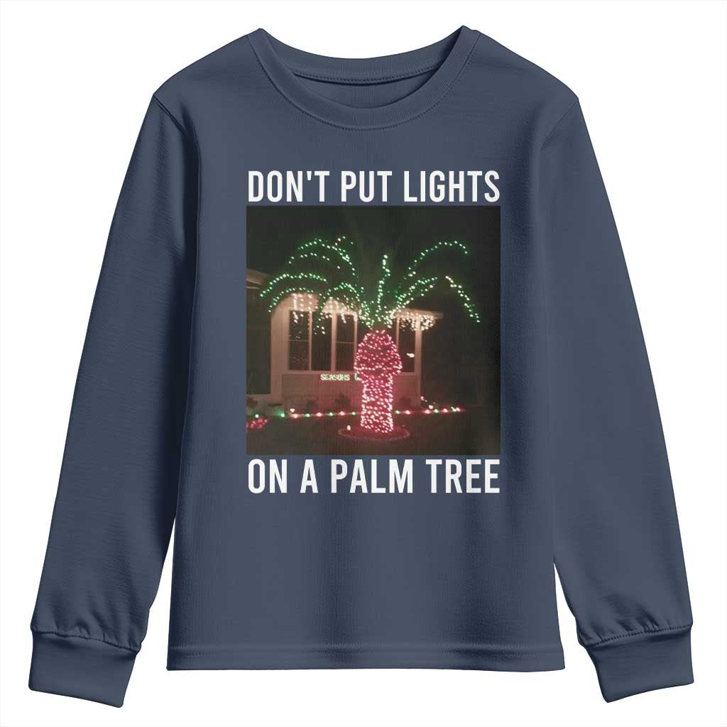 Funny Christmas Dont Put Lights On A Palm Tree Youth Sweatshirt Xmas Lights Palm Tree Meme - Wonder Print Shop