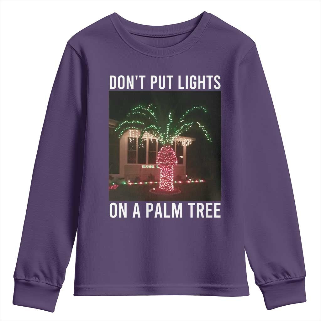 Funny Christmas Dont Put Lights On A Palm Tree Youth Sweatshirt Xmas Lights Palm Tree Meme - Wonder Print Shop