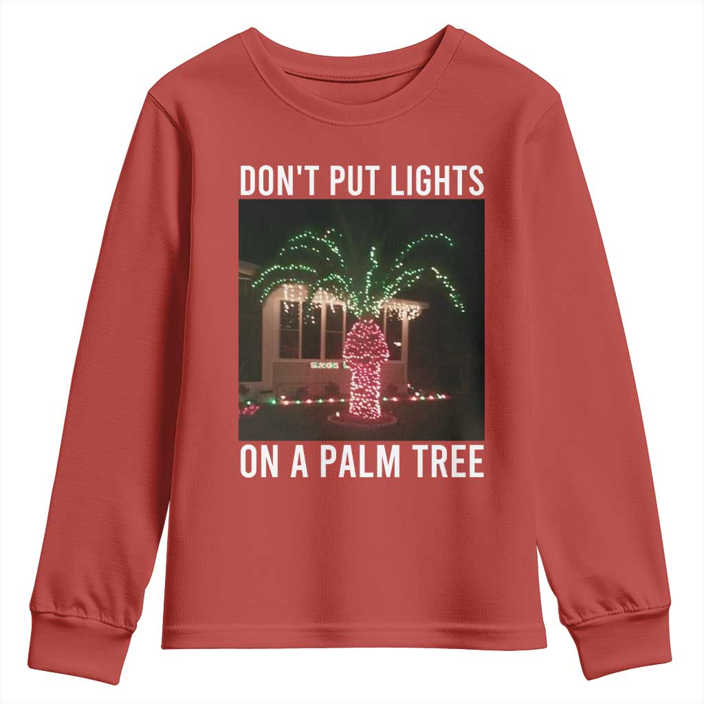 Funny Christmas Dont Put Lights On A Palm Tree Youth Sweatshirt Xmas Lights Palm Tree Meme - Wonder Print Shop