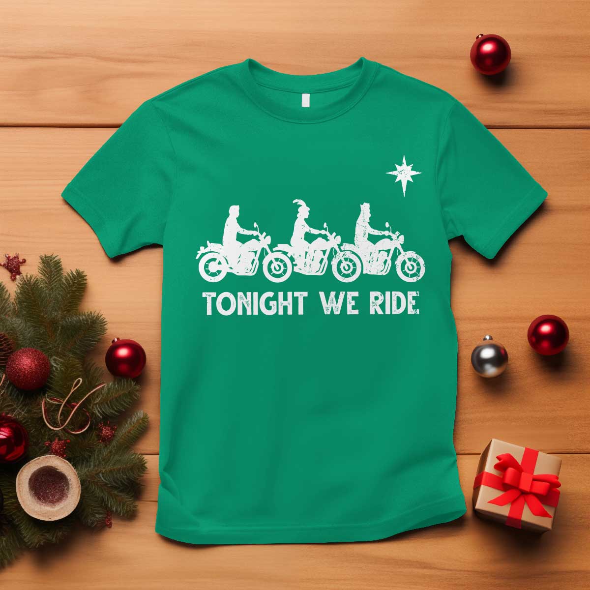 Funny Christmas Christian Biker T Shirt Tonight We Ride Three Wise Men Faith Xmas Motorbikes - Wonder Print Shop