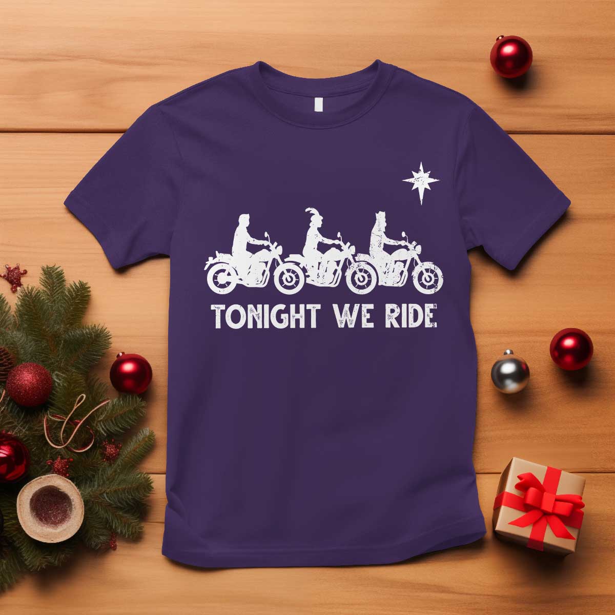 Funny Christmas Christian Biker T Shirt Tonight We Ride Three Wise Men Faith Xmas Motorbikes - Wonder Print Shop