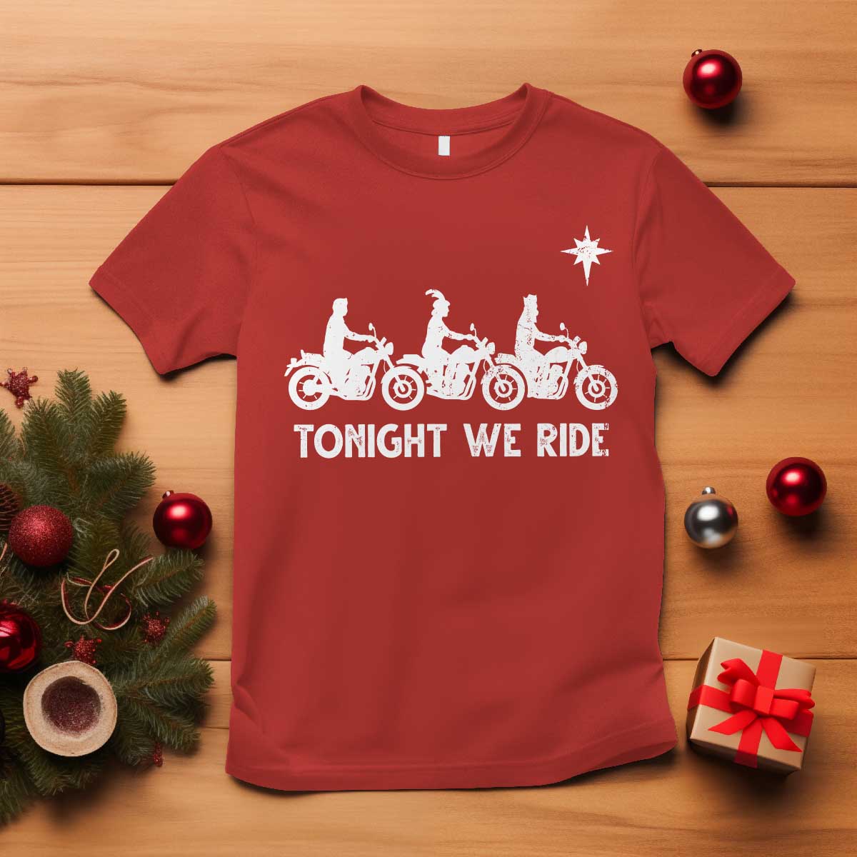 Funny Christmas Christian Biker T Shirt Tonight We Ride Three Wise Men Faith Xmas Motorbikes - Wonder Print Shop
