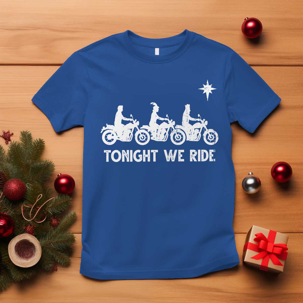 Funny Christmas Christian Biker T Shirt Tonight We Ride Three Wise Men Faith Xmas Motorbikes - Wonder Print Shop