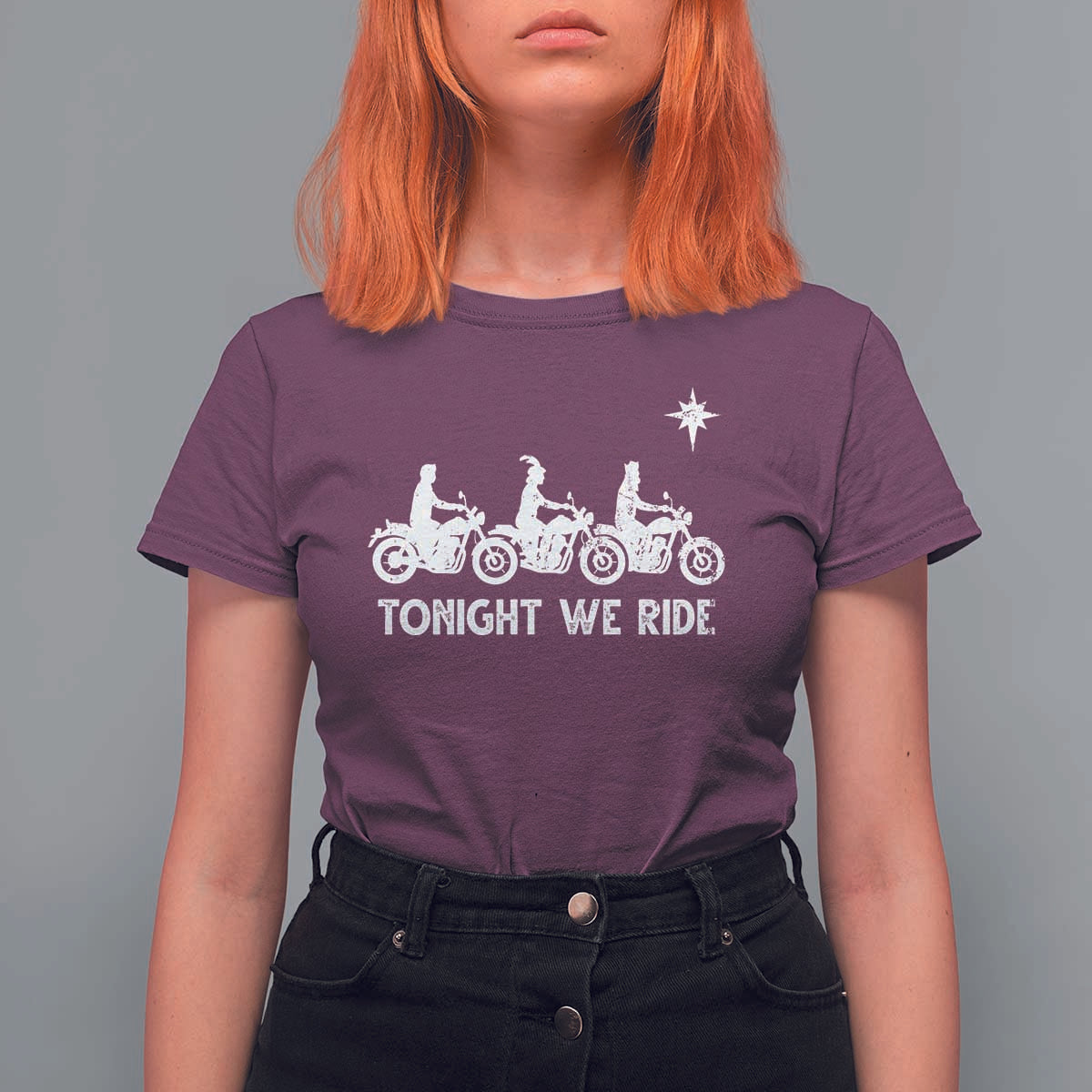 Funny Christmas Christian Biker T Shirt For Women Tonight We Ride Three Wise Men Faith Xmas Motorbikes - Wonder Print Shop
