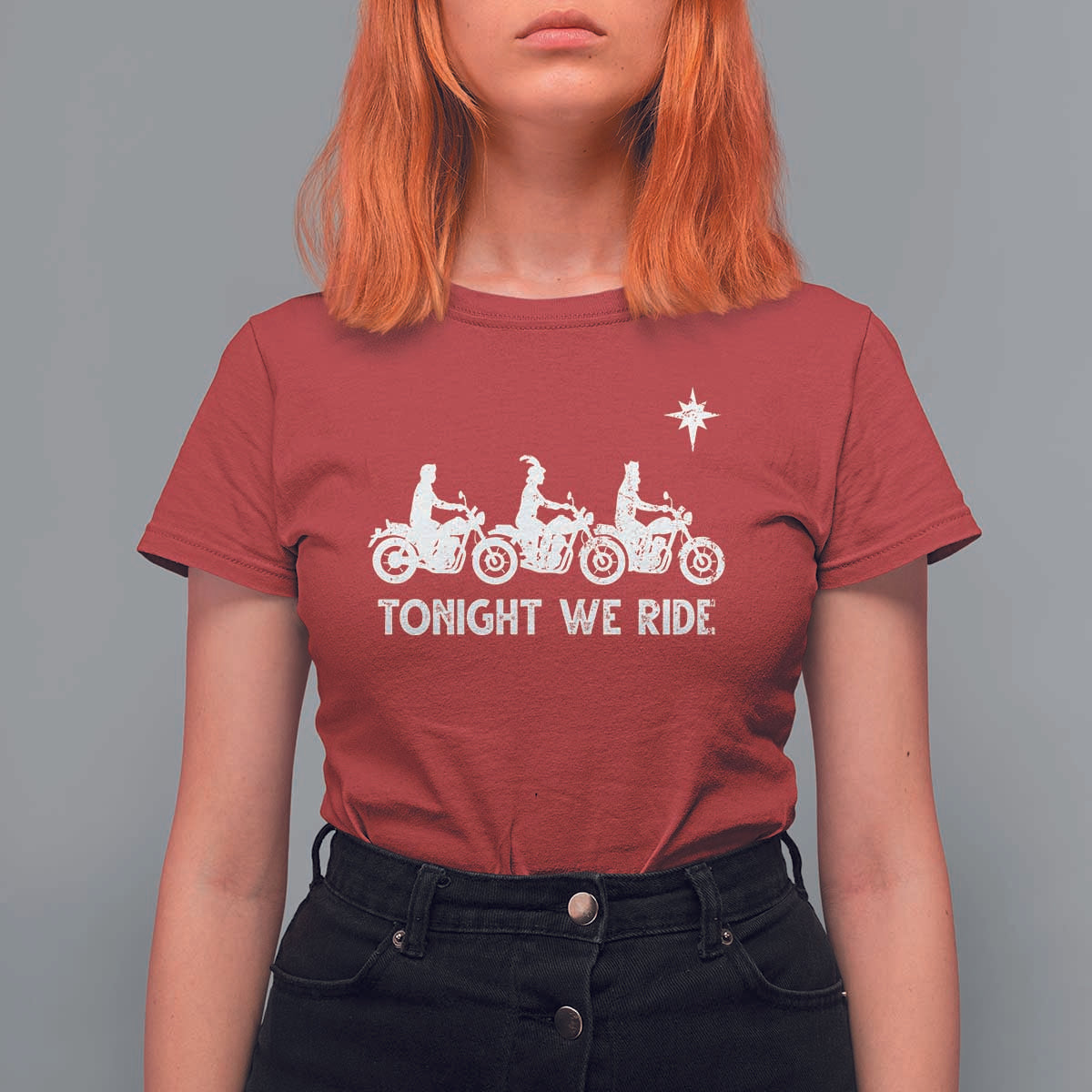 Funny Christmas Christian Biker T Shirt For Women Tonight We Ride Three Wise Men Faith Xmas Motorbikes - Wonder Print Shop