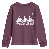 Funny Christmas Christian Biker Youth Sweatshirt Tonight We Ride Three Wise Men Faith Xmas Motorbikes - Wonder Print Shop
