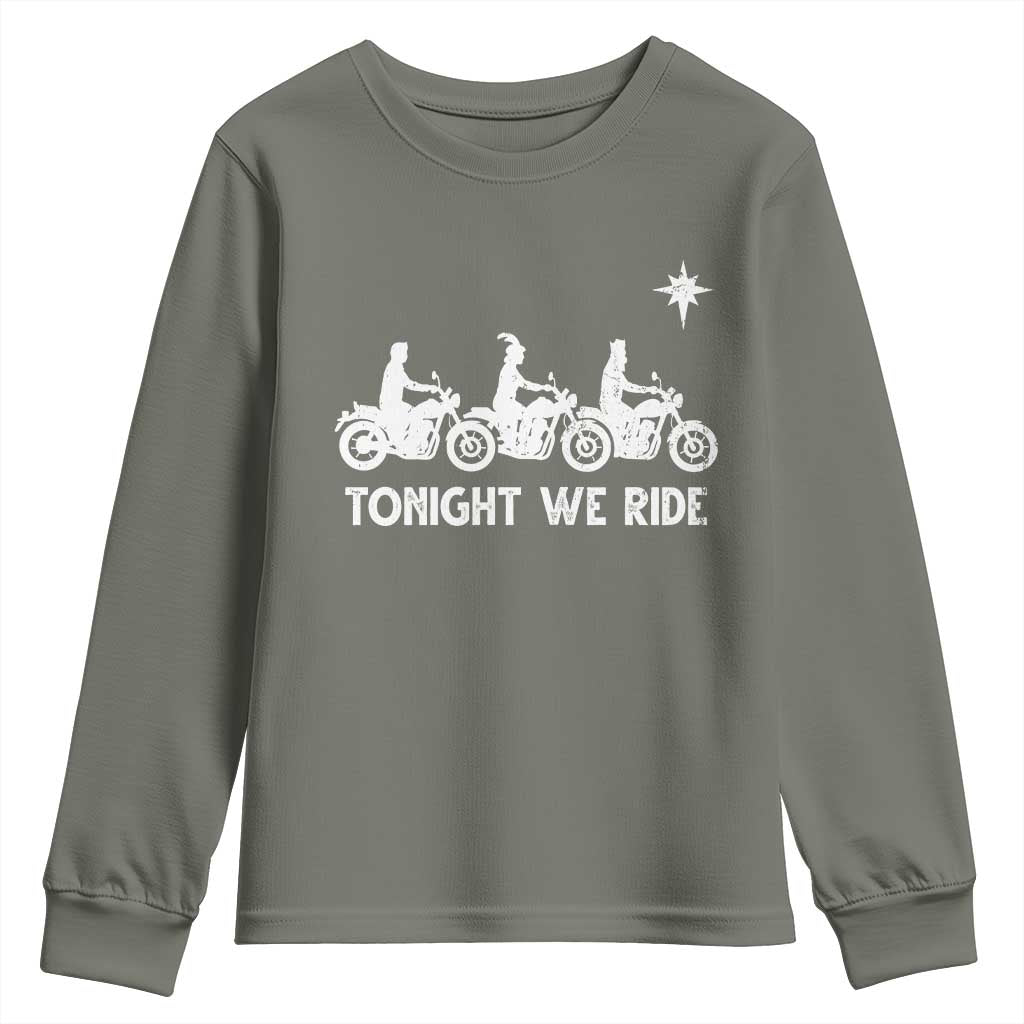 Funny Christmas Christian Biker Youth Sweatshirt Tonight We Ride Three Wise Men Faith Xmas Motorbikes - Wonder Print Shop
