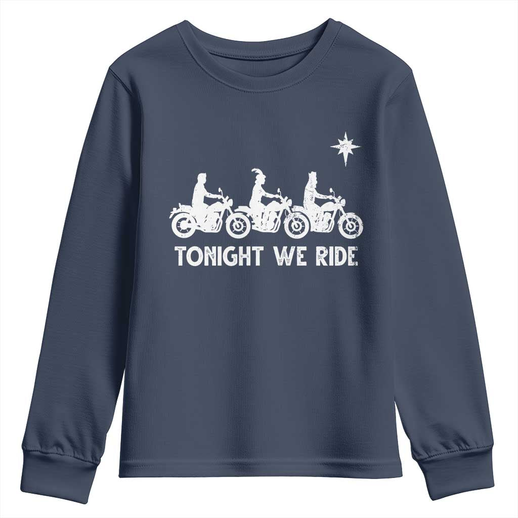 Funny Christmas Christian Biker Youth Sweatshirt Tonight We Ride Three Wise Men Faith Xmas Motorbikes - Wonder Print Shop