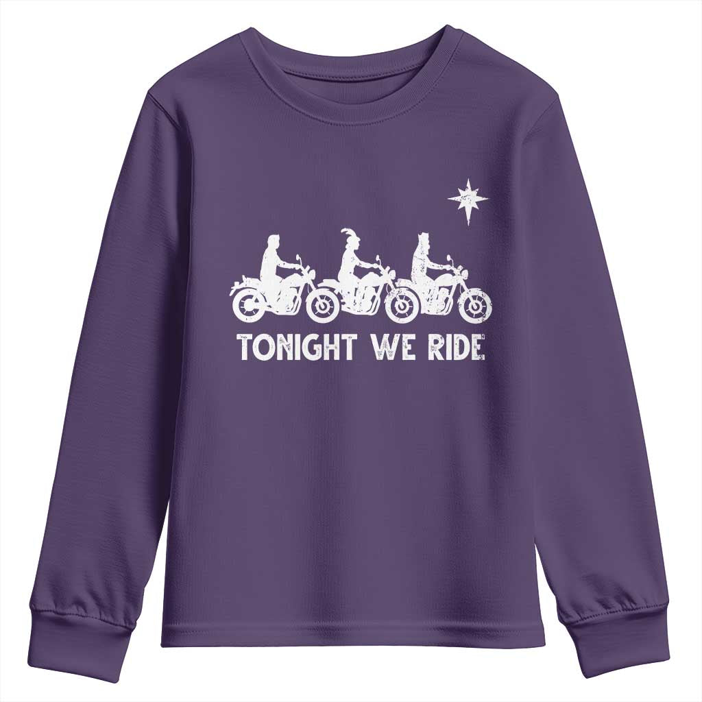 Funny Christmas Christian Biker Youth Sweatshirt Tonight We Ride Three Wise Men Faith Xmas Motorbikes - Wonder Print Shop