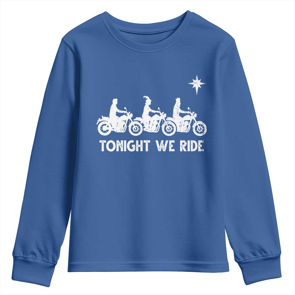 Funny Christmas Christian Biker Youth Sweatshirt Tonight We Ride Three Wise Men Faith Xmas Motorbikes - Wonder Print Shop