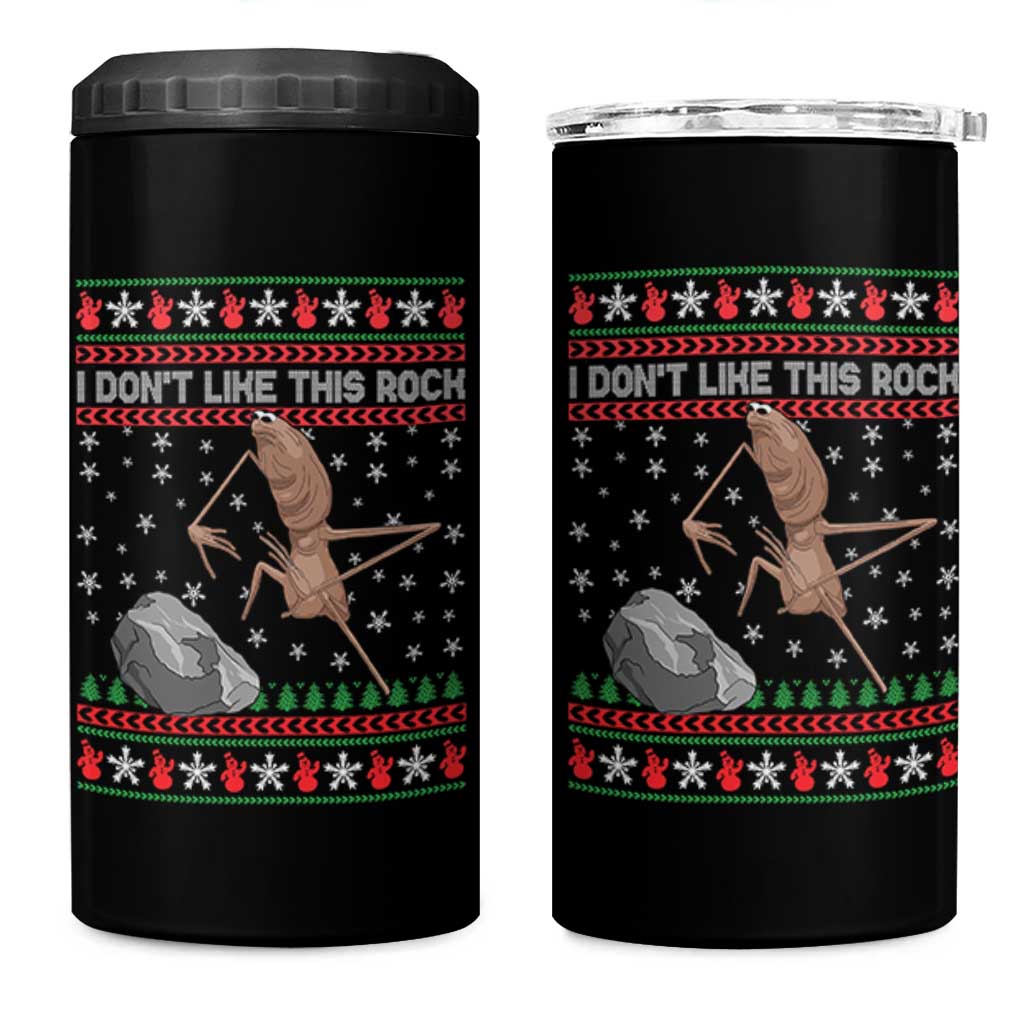 Funny Marcus The Worm Christmas 4 in 1 Can Cooler Tumbler I Dont Like This Rock Xmas Meme - Wonder Print Shop