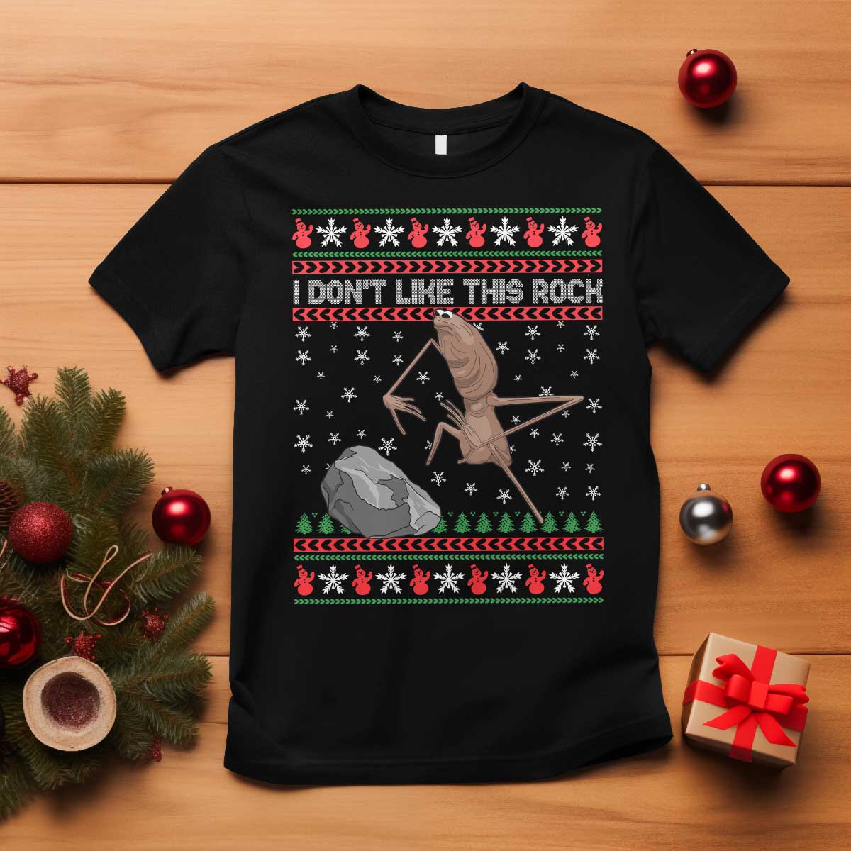Funny Marcus The Worm Christmas T Shirt I Dont Like This Rock Xmas Meme - Wonder Print Shop