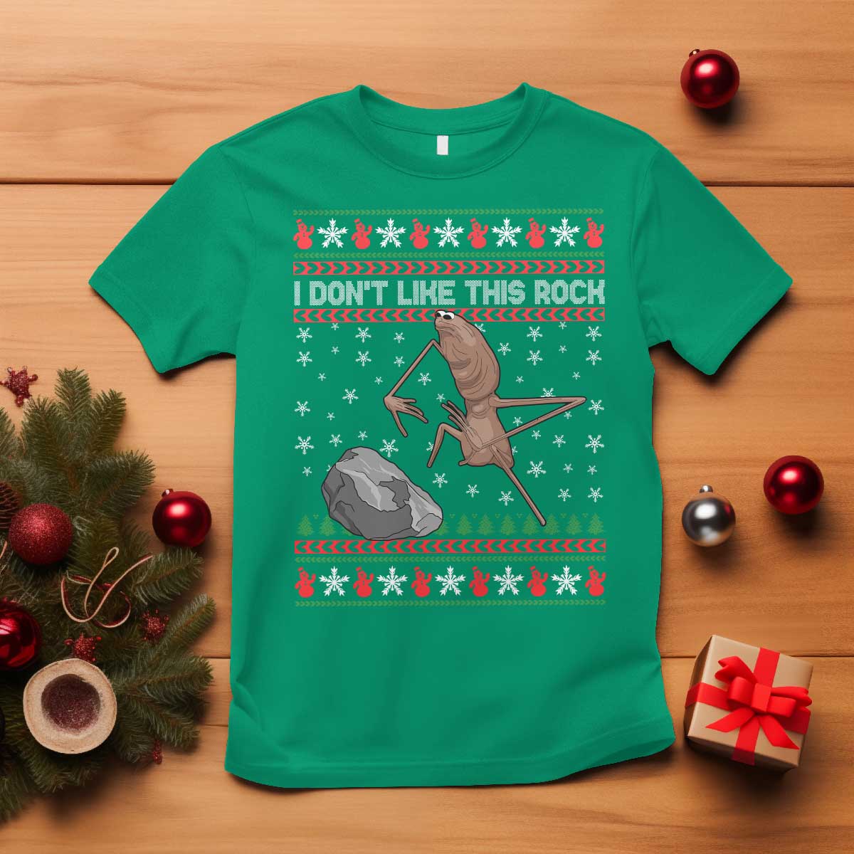 Funny Marcus The Worm Christmas T Shirt I Dont Like This Rock Xmas Meme - Wonder Print Shop
