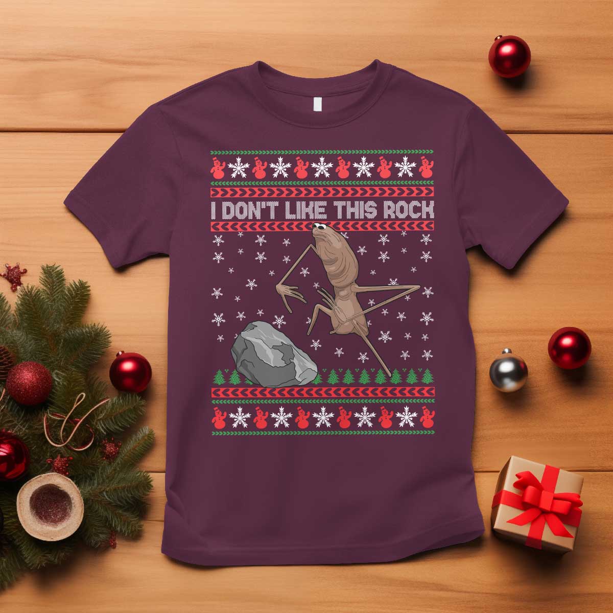 Funny Marcus The Worm Christmas T Shirt I Dont Like This Rock Xmas Meme - Wonder Print Shop