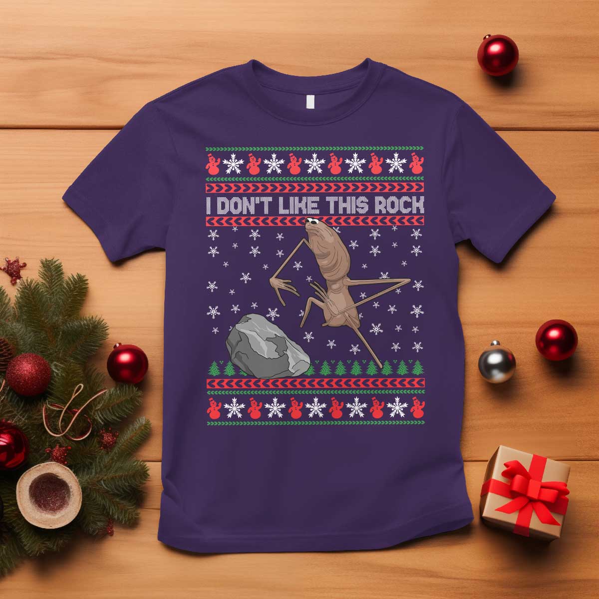 Funny Marcus The Worm Christmas T Shirt I Dont Like This Rock Xmas Meme - Wonder Print Shop