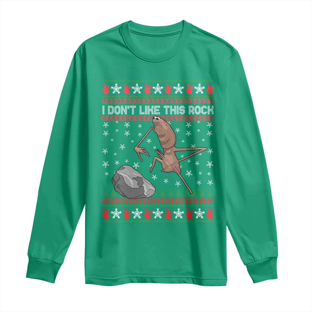 Funny Marcus The Worm Christmas Long Sleeve Shirt I Dont Like This Rock Xmas Meme - Wonder Print Shop