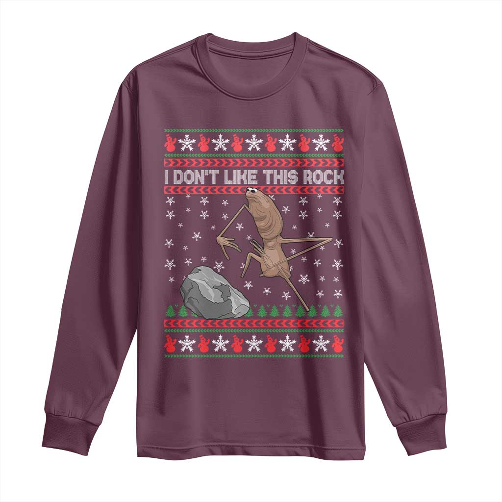 Funny Marcus The Worm Christmas Long Sleeve Shirt I Dont Like This Rock Xmas Meme - Wonder Print Shop
