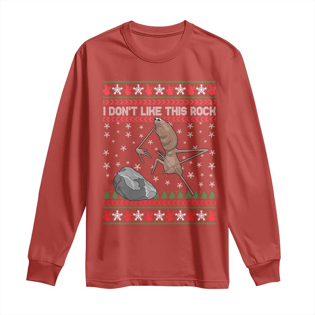 Funny Marcus The Worm Christmas Long Sleeve Shirt I Dont Like This Rock Xmas Meme - Wonder Print Shop