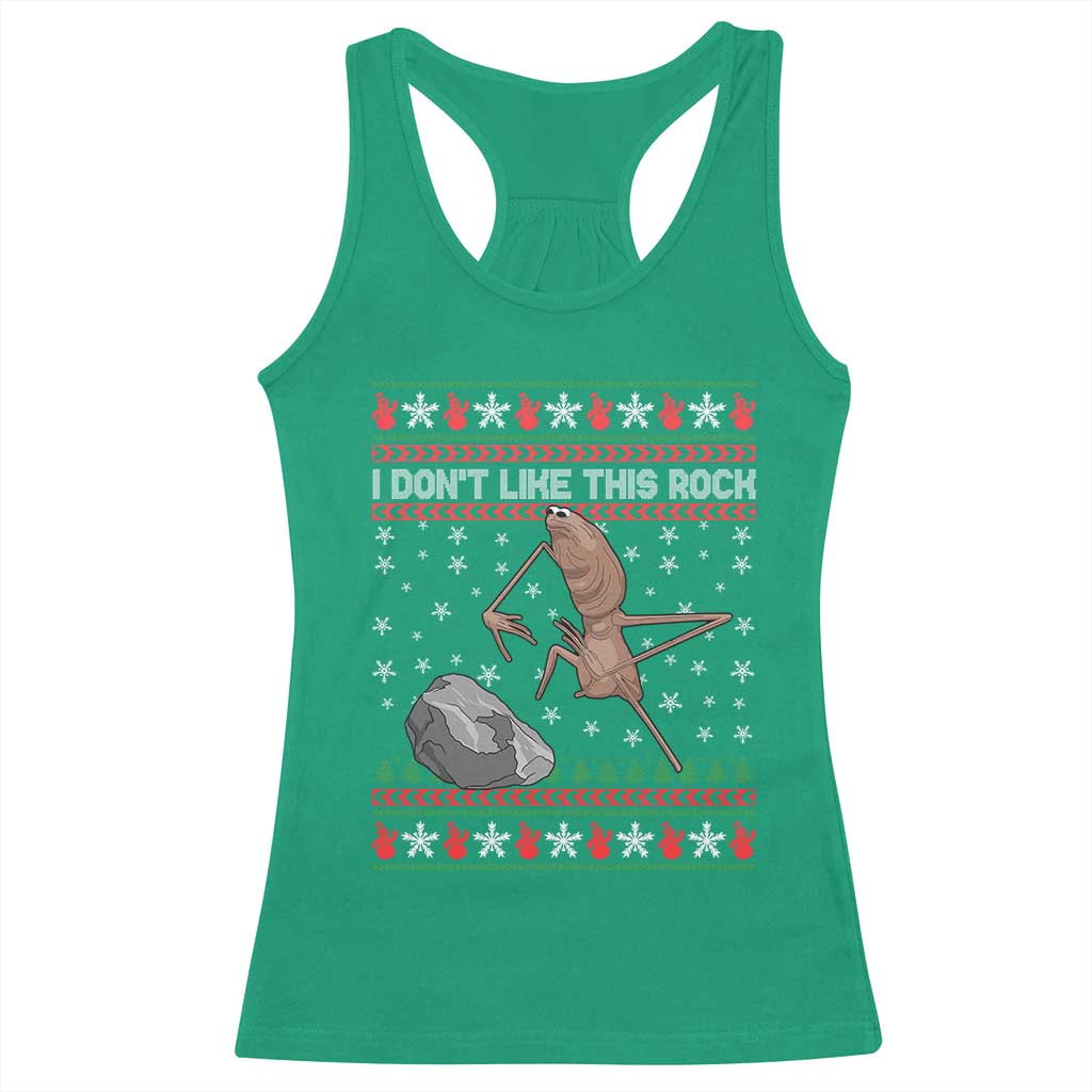 Funny Marcus The Worm Christmas Racerback Tank Top I Dont Like This Rock Xmas Meme - Wonder Print Shop