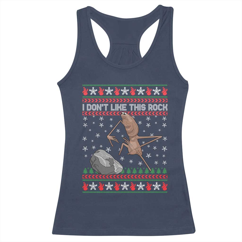 Funny Marcus The Worm Christmas Racerback Tank Top I Dont Like This Rock Xmas Meme - Wonder Print Shop