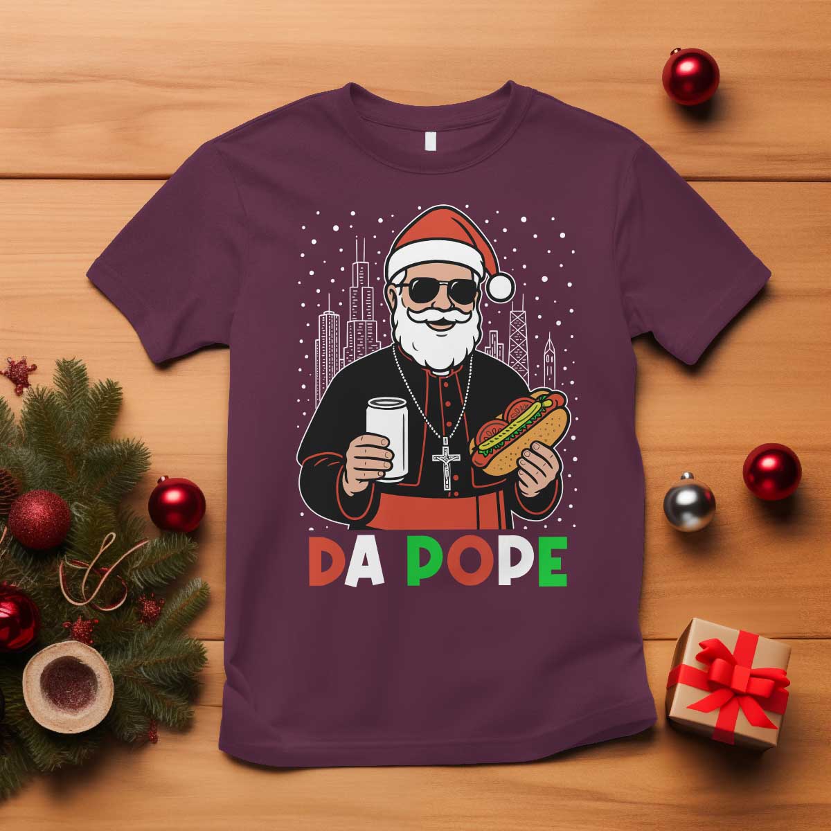 Pope Leo XIV Christmas T Shirt Cardinal Robert Prevost Santa Chicago - Wonder Print Shop