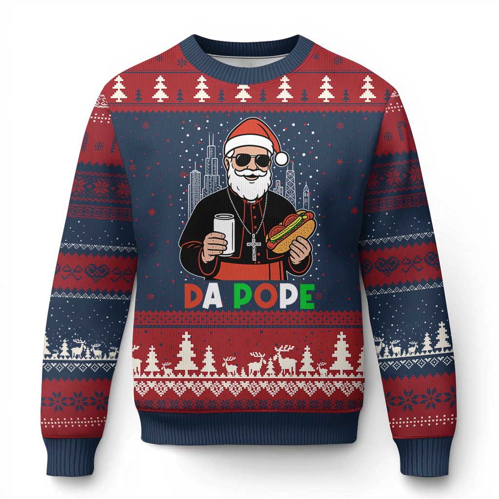 Pope Leo XIV Xmas Ugly Christmas Sweater Cardinal Robert Prevost Santa Chicago - Wonder Print Shop