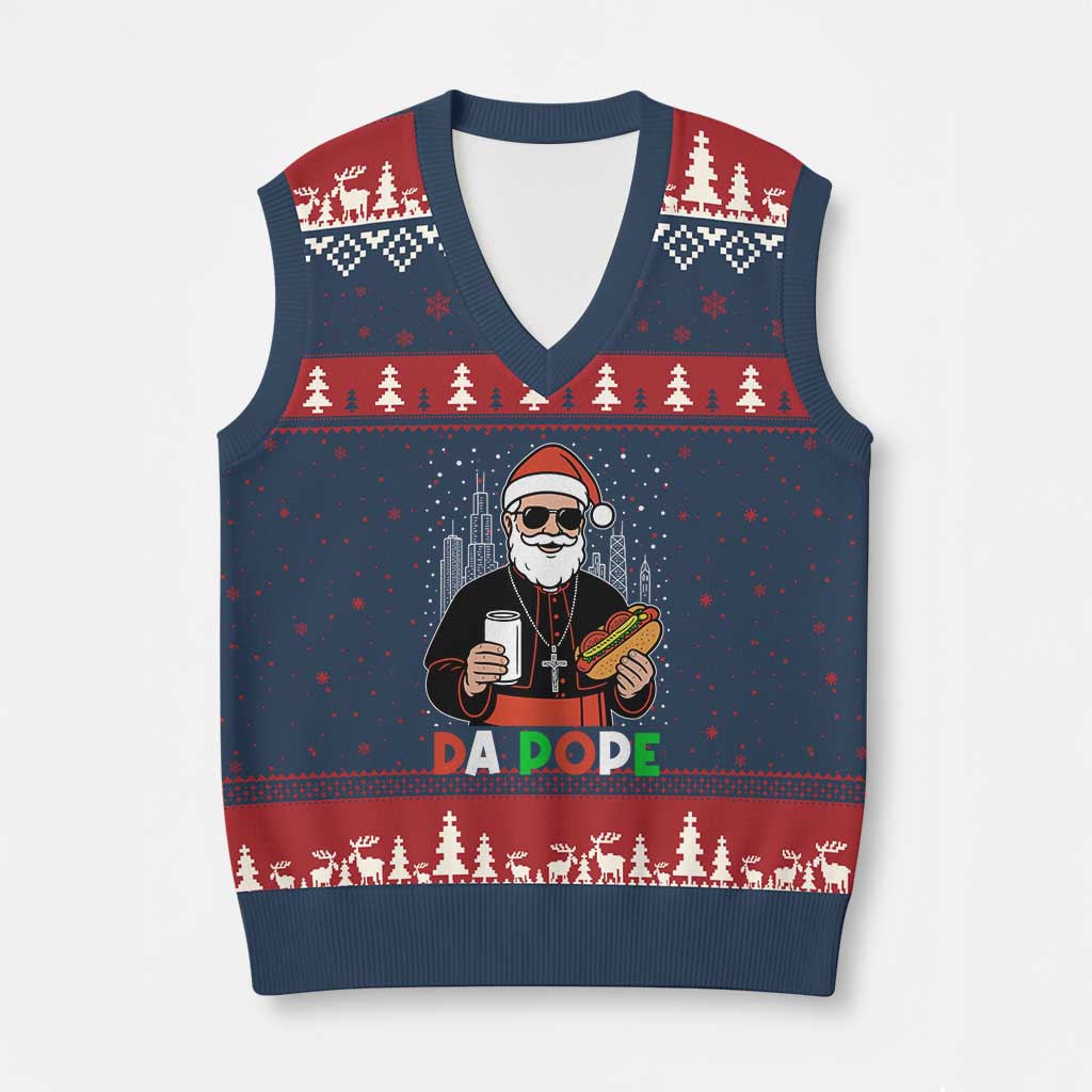 Pope Leo XIV Xmas V-Neck Knit Sweater Vest Cardinal Robert Prevost Santa Chicago - Wonder Print Shop