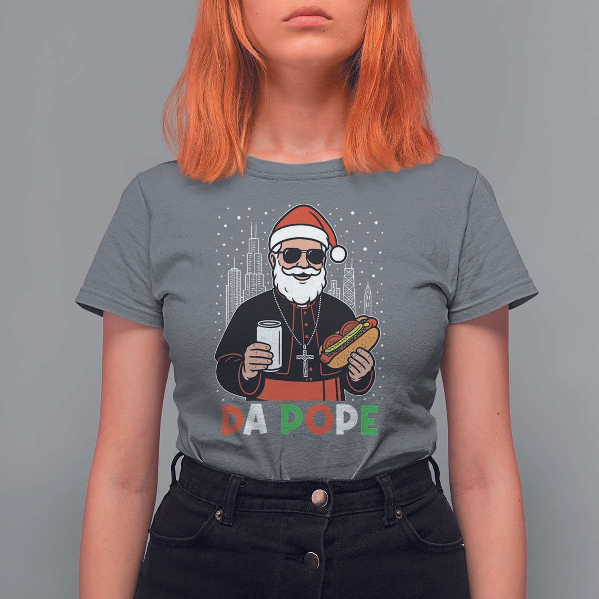 Pope Leo XIV Christmas T Shirt For Women Cardinal Robert Prevost Santa Chicago - Wonder Print Shop